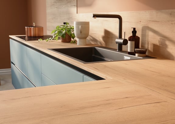 Kutchenhaus Touch Aqua Supermatt kitchen closeup